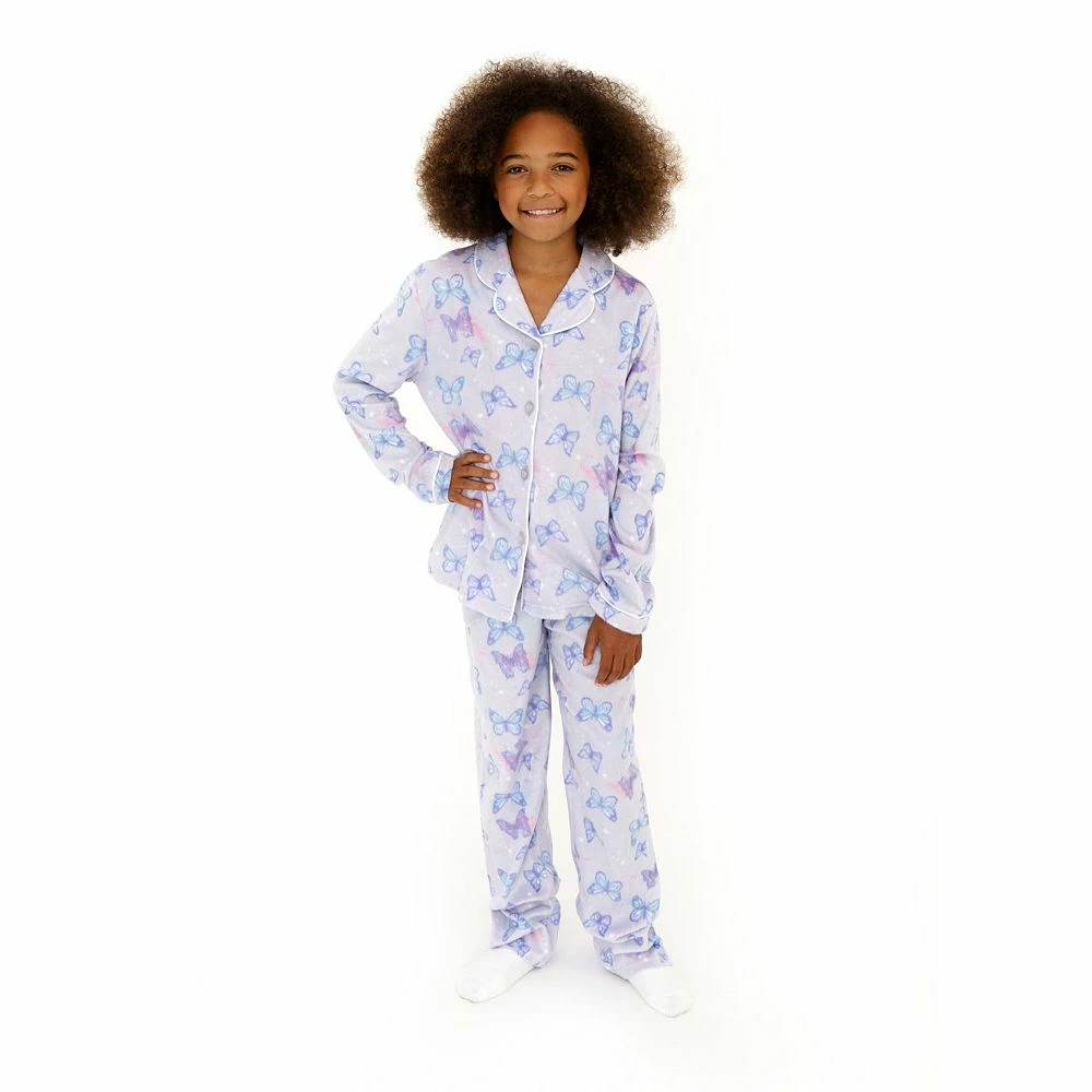 Sleep On It Girls Butterflies 2-Piece Button Up Fleece Coat Pajama Sleep Set - Image 4