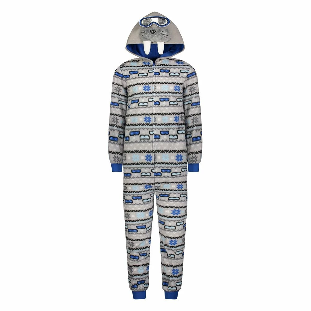 Sleep On It Boys Walrus Zip-Up Hooded Sleeper Pajama with Built Up 3D Character Hood