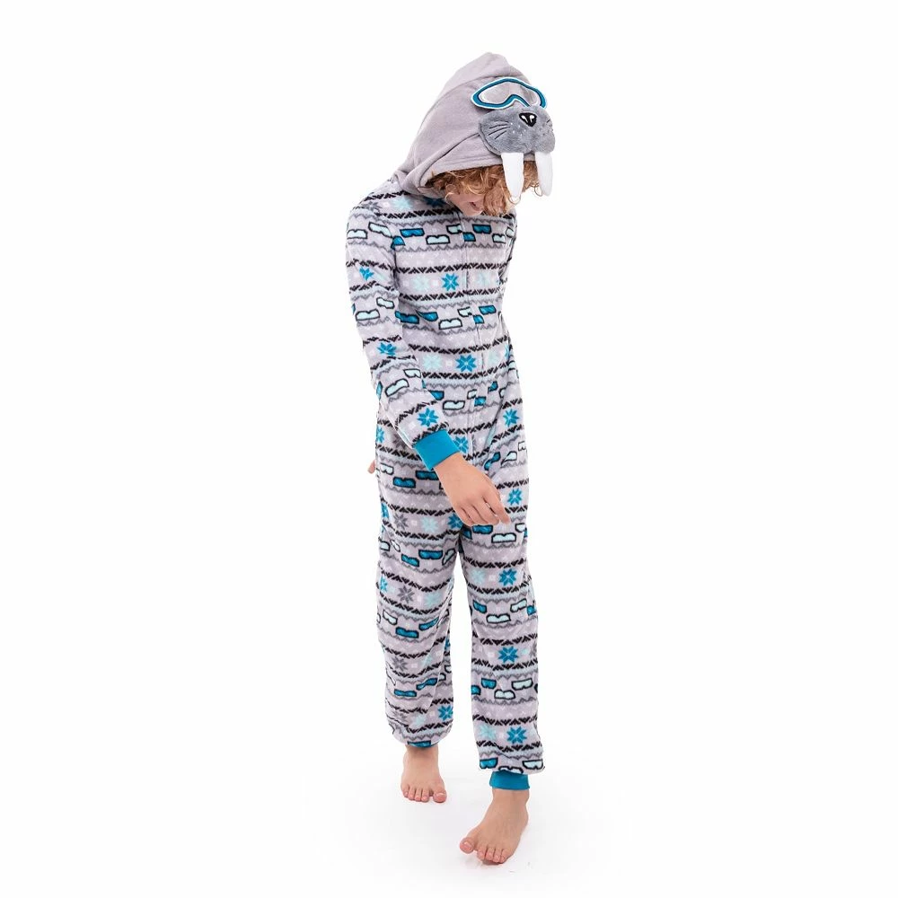 Sleep On It Boys Walrus Zip-Up Hooded Sleeper Pajama with Built Up 3D Character Hood - Image 2