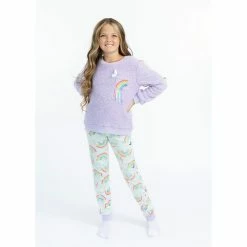 Sleep On It Girls Butterflies and Rainbows Soft Novelty Fleece 2-Piece Pajama Sleep Pant Set