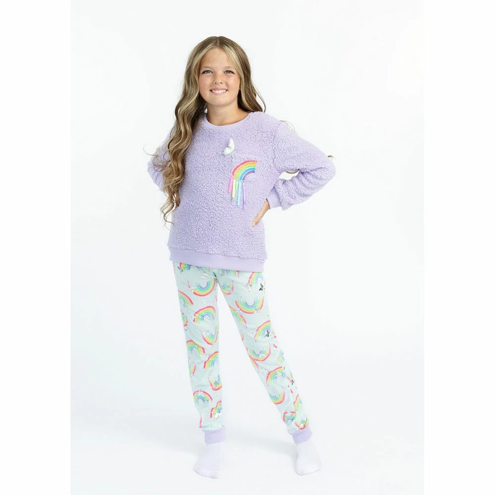 Sleep On It Girls Butterflies and Rainbows Soft Novelty Fleece 2-Piece Pajama Sleep Pant Set