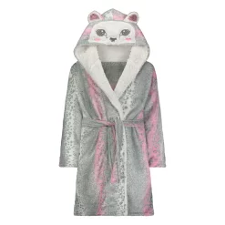 Sleep On It Girls Leopard Plush Fleece Robe with 3D Character Hood